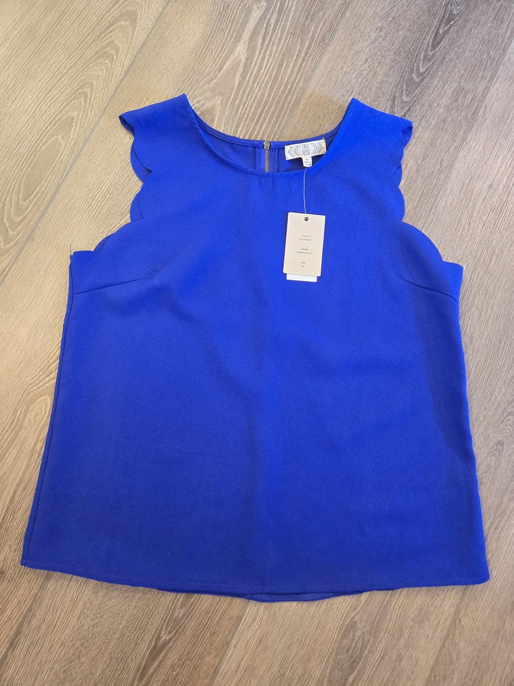 Pink Rose Scallop Sleeve Bright Blue Sleeveless Tunic